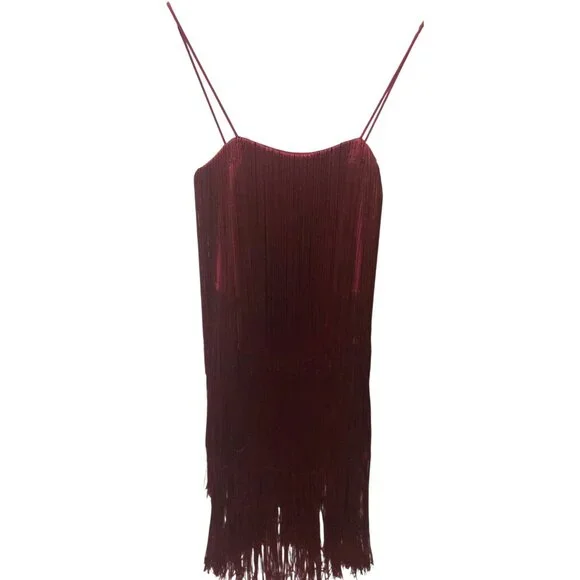 NWT Commense Women's Florence Burgundy Fringe Tassel Dress Size XS - Picture 4 of 9